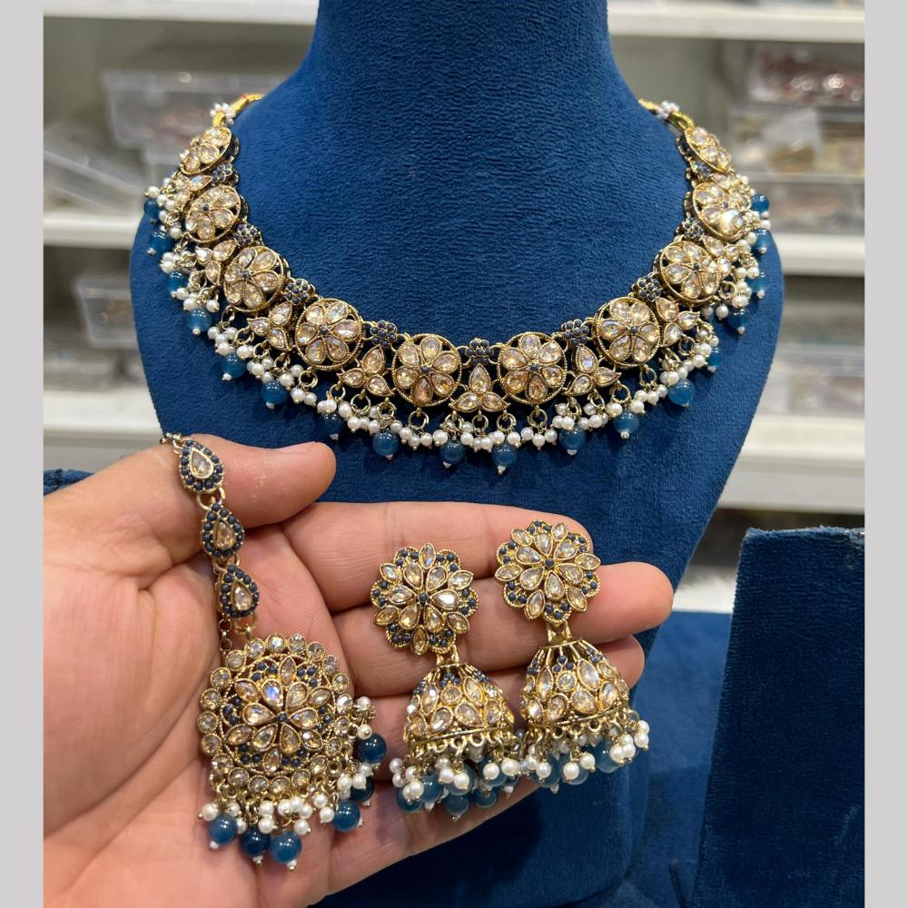 Hira Collections Gold Plated Crystal Stone And Beads Necklace Set