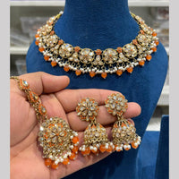 Hira Collections Gold Plated Crystal Stone And Beads Necklace Set