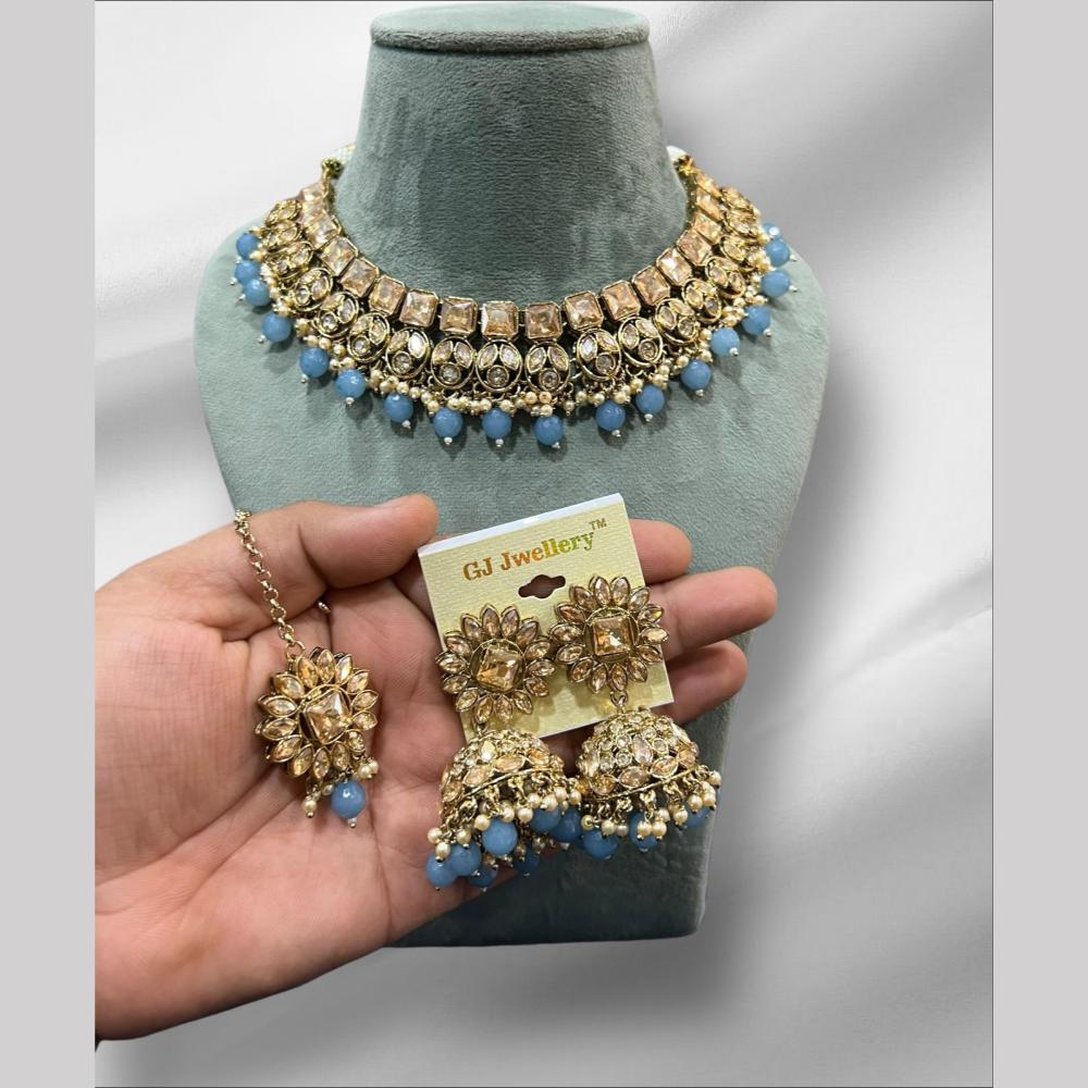 Hira Collections Gold Plated Crystal Stone And Beads Necklace Set