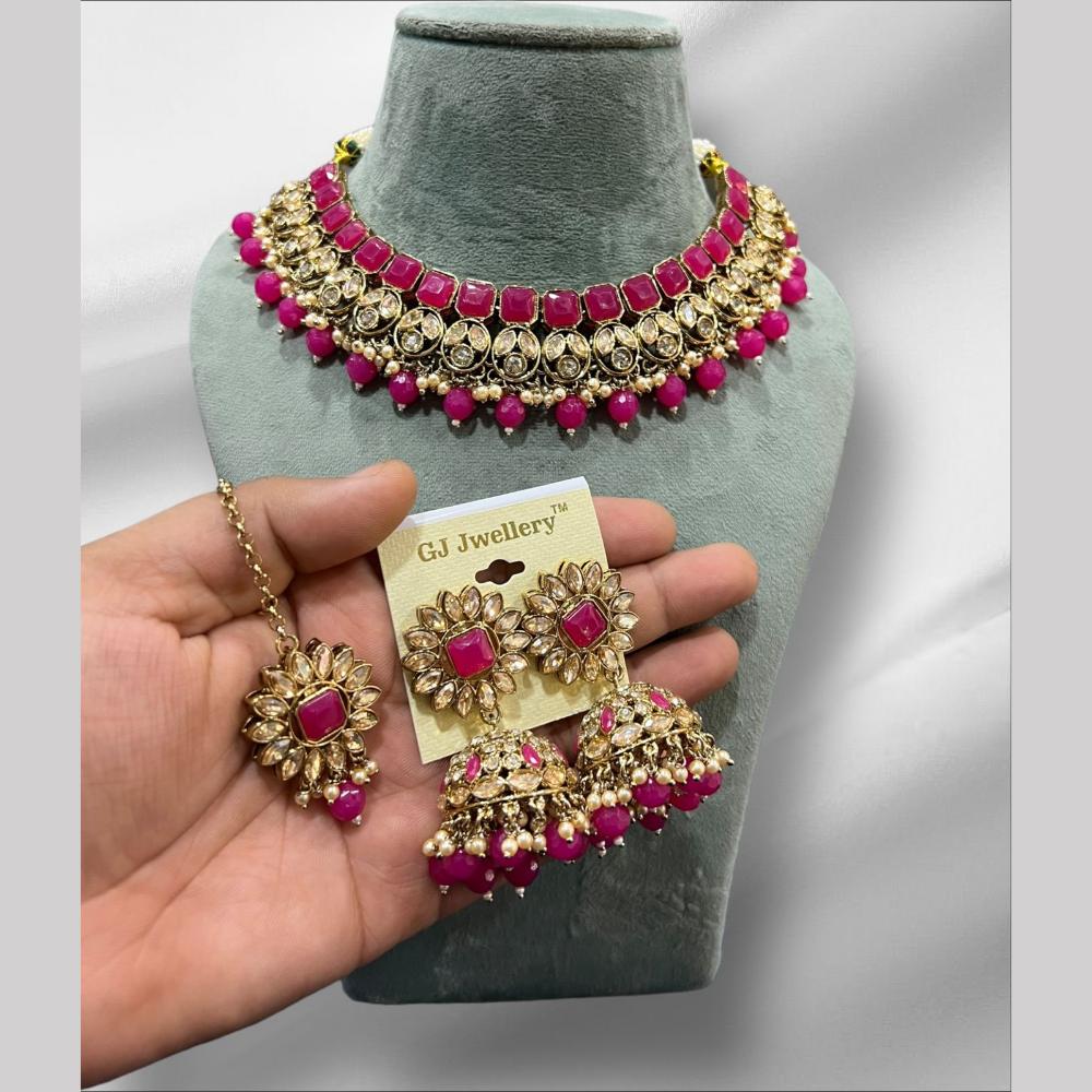 Hira Collections Gold Plated Crystal Stone And Beads Necklace Set