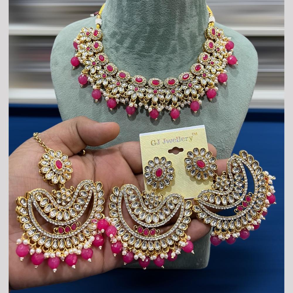 Hira Collections Gold Plated Kundan Stone And Pearls Beads Necklace Set