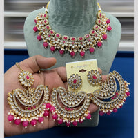 Hira Collections Gold Plated Kundan Stone And Pearls Beads Necklace Set