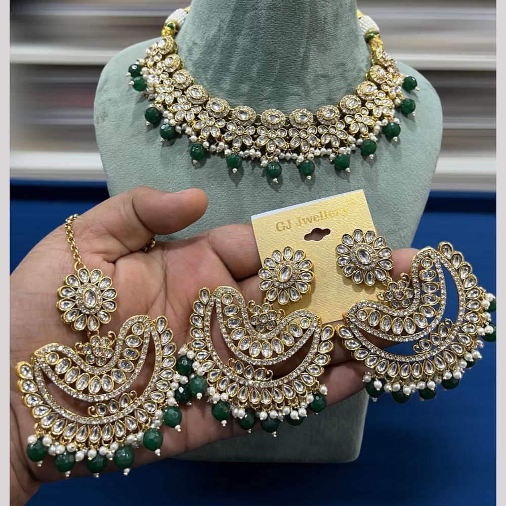 Hira Collections Gold Plated Kundan Stone And Pearls Beads Necklace Set