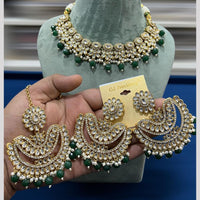 Hira Collections Gold Plated Kundan Stone And Pearls Beads Necklace Set