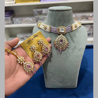 Hira Collections Gold Plated Kundan Stone And Beads Choker Necklace Set
