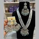 Hira Collections Silver Plated Crystal Stone And Beads Long Necklace Set