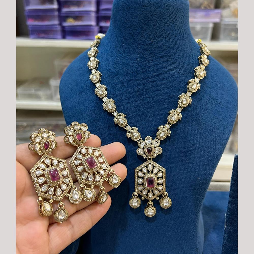 Hira Collections Gold Plated Crystal Stone Necklace Set