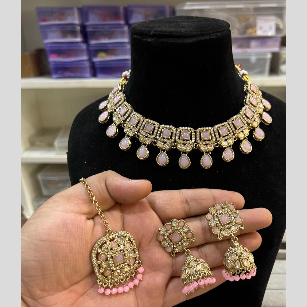 Hira Collections Gold Plated Crystal Stone And Pearl Necklace Set