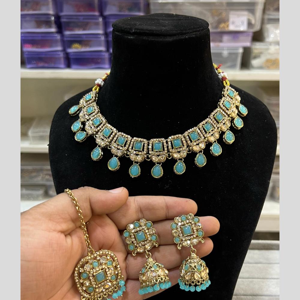 Hira Collections Gold Plated Crystal Stone And Pearl Necklace Set