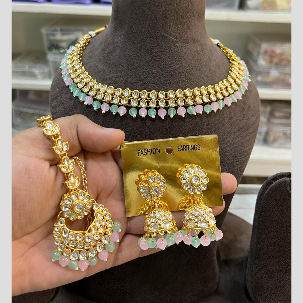 Hira Collections Gold Plated Kundan And Beads Necklace Set