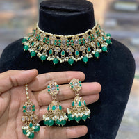 Hira Collections Traditional Gold Plated  Pearls and Crystals Choker Necklace Set