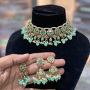 Hira Collections Traditional Gold Plated  Pearls and Crystals Choker Necklace Set