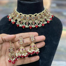 Hira Collections Traditional Gold Plated  Pearls and Crystals Choker Necklace Set