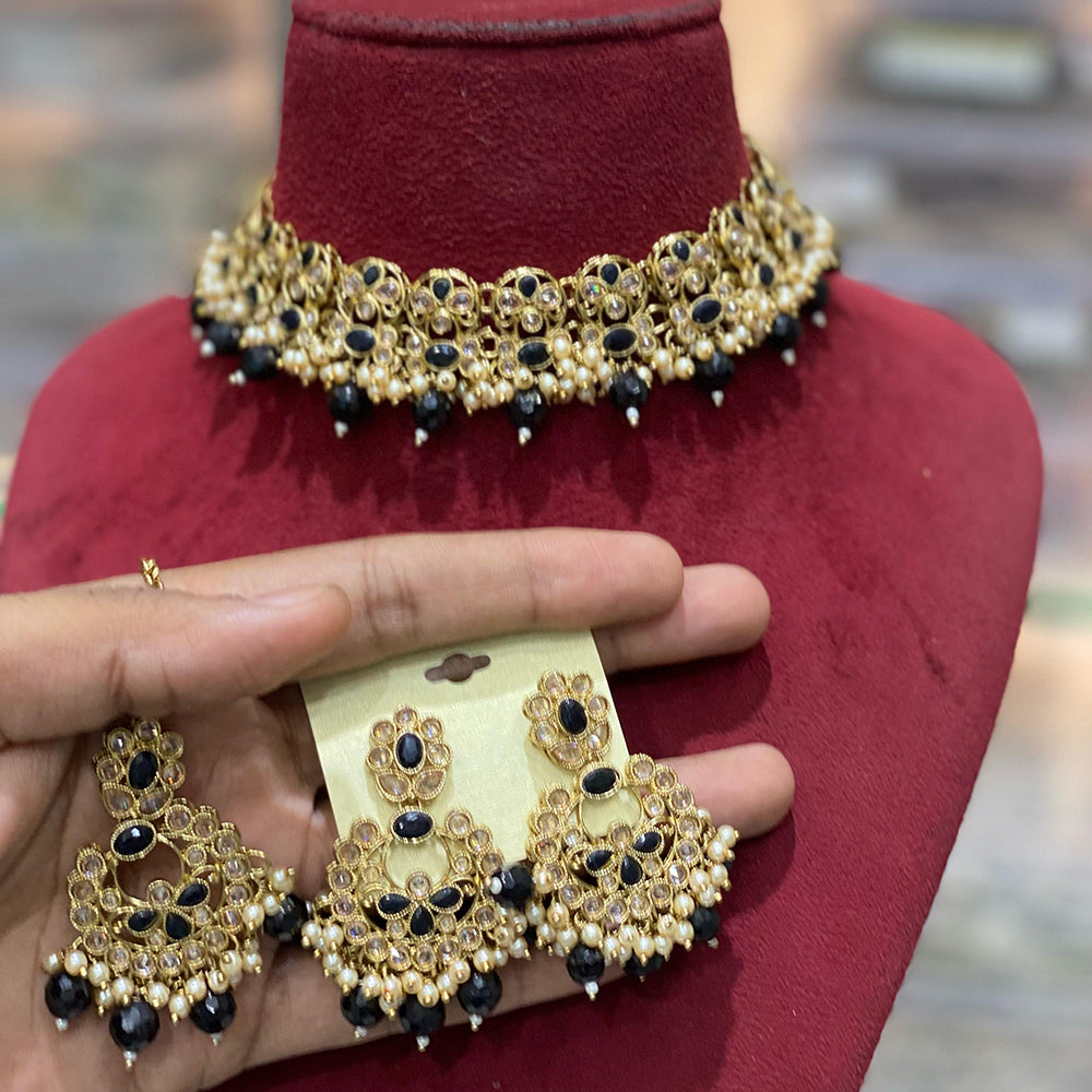 Hira Collections Traditional Gold Plated  Beads and Crystals Necklace Set