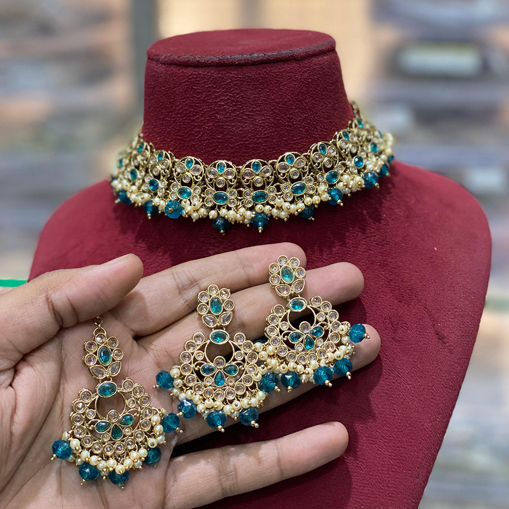 Hira Collections Traditional Gold Plated  Beads and Crystals Necklace Set