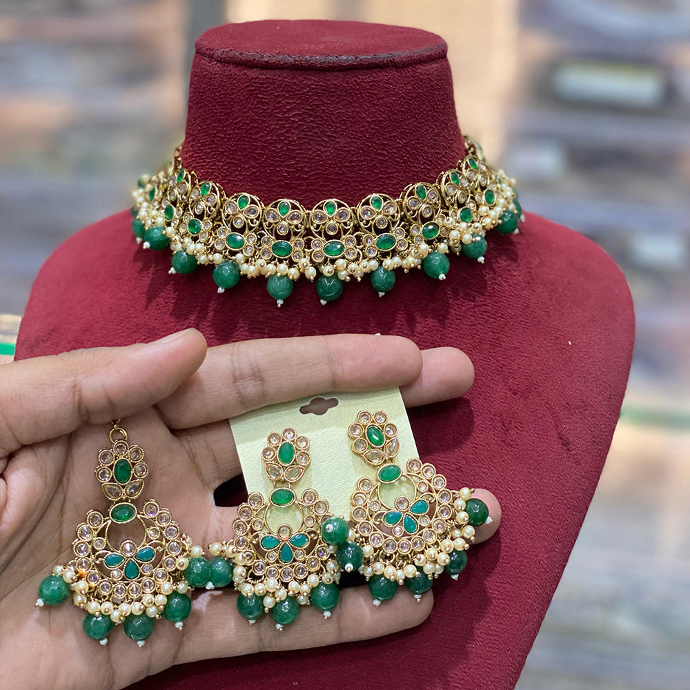 Hira Collections Traditional Gold Plated  Beads and Crystals Necklace Set