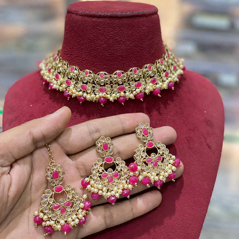 Hira Collections Traditional Gold Plated  Beads and Crystals Necklace Set