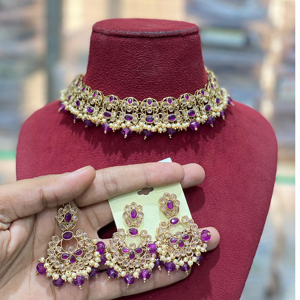 Hira Collections Traditional Gold Plated  Beads and Crystals Necklace Set