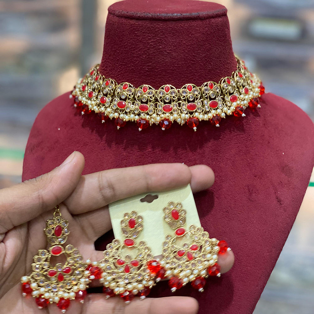 Hira Collections Traditional Gold Plated  Beads and Crystals Necklace Set