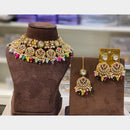 Hira Collections Elegant Gold Plated Kundan Work and Beads Necklace Set