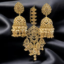 Hira Collections Gold Plated Crystals And Pearl Jhumki Earrings With Maangtikka