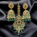 Hira Collections Gold Plated Crystals And Pearl Jhumki Earrings With Maangtikka