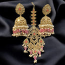 Hira Collections Gold Plated Crystals And Pearl Jhumki Earrings With Maangtikka