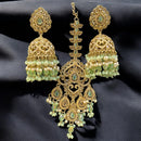 Hira Collections Gold Plated Crystals And Pearl Jhumki Earrings With Maangtikka