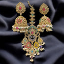 Hira Collections Gold Plated Crystals And Pearl Jhumki Earrings With Maangtikka