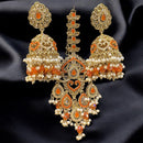 Hira Collections Gold Plated Crystals And Pearl Jhumki Earrings With Maangtikka