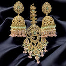 Hira Collections Gold Plated Crystals And Pearl Jhumki Earrings With Maangtikka