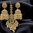 Hira Collections Gold Plated Crystals And Pearl Jhumki Earrings With Maangtikka