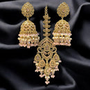 Hira Collections Gold Plated Crystals And Pearl Jhumki Earrings With Maangtikka