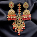 Hira Collections Gold Plated Crystals And Pearl Jhumki Earrings With Maangtikka