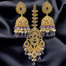 Hira Collections Gold Plated Crystals And Pearl Jhumki Earrings With Maangtikka