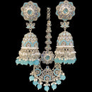 Hira Collections Silver Plated Crystals And Pearl Jhumki Earrings With Maangtikka
