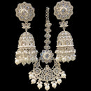 Hira Collections Silver Plated Crystals And Pearl Jhumki Earrings With Maangtikka