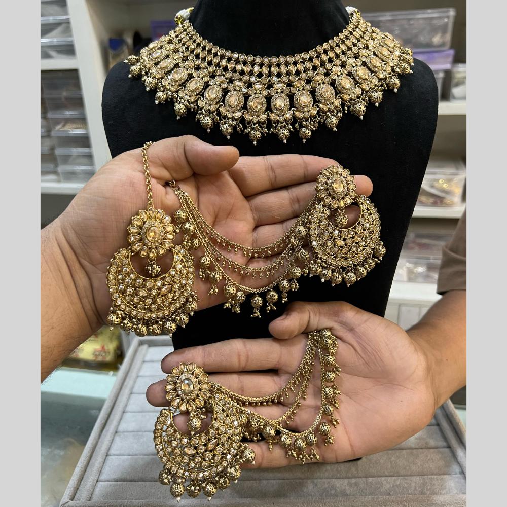 Hira Collections Traditional Gold Plated  Beads and Crystals Necklace Set