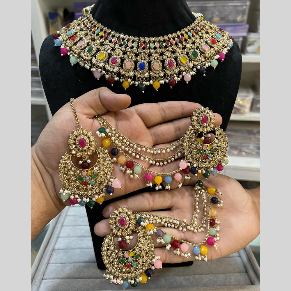 Hira Collections Traditional Gold Plated  Beads and Crystals Necklace Set