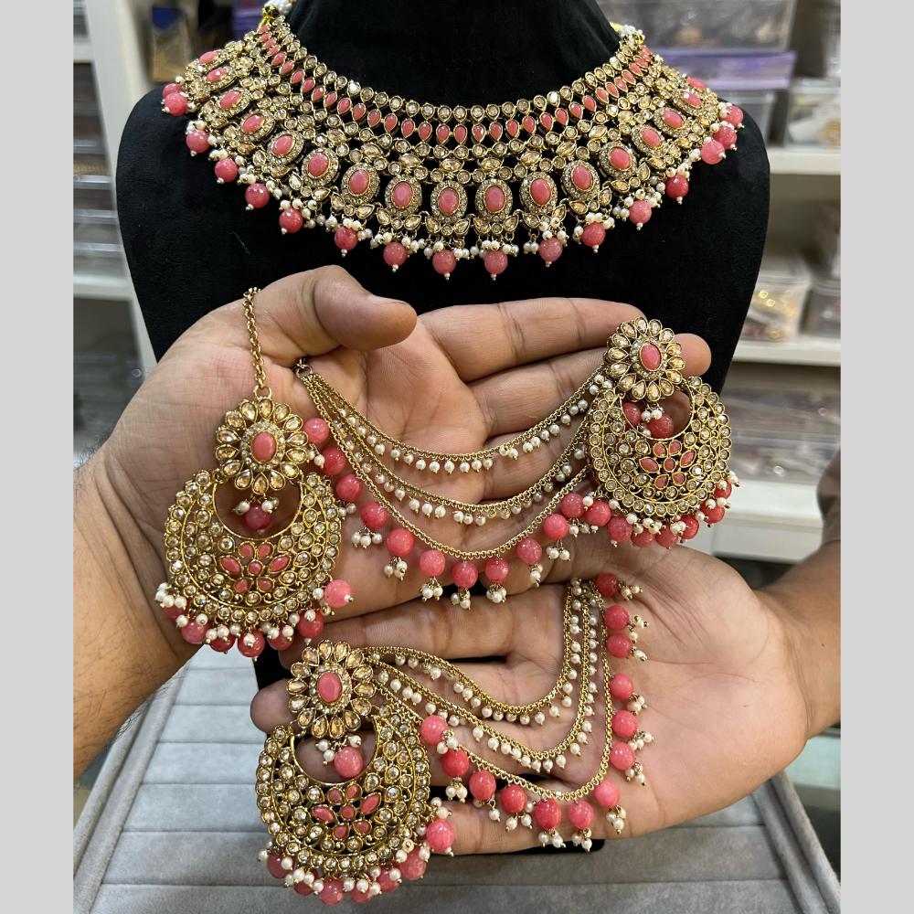 Hira Collections Traditional Gold Plated  Beads and Crystals Necklace Set