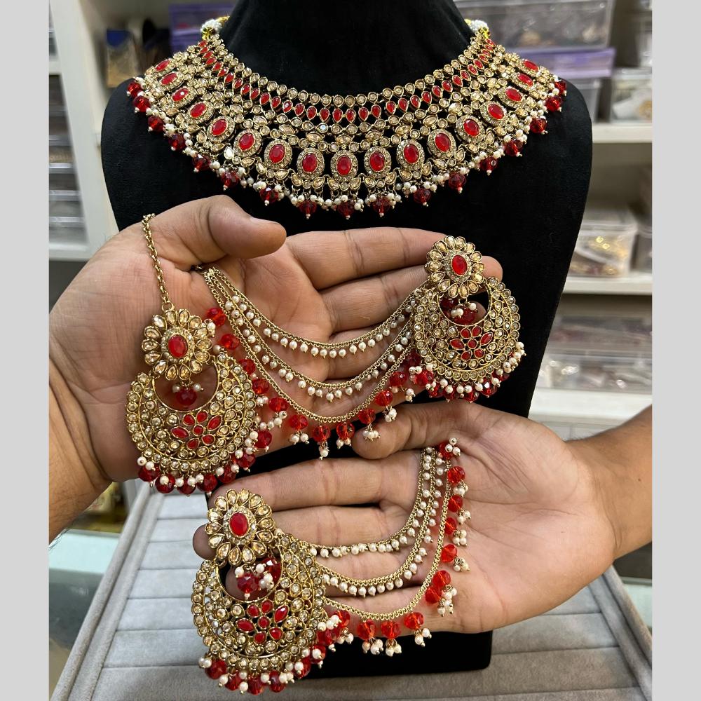Hira Collections Traditional Gold Plated  Beads and Crystals Necklace Set