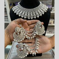 Hira Collections Traditional Silver Plated  Beads and Crystals Necklace Set