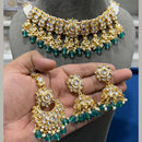 Hira Collections  Gold Plated Royal Kundan Stone And Beads Necklace Set