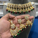 Hira Collections  Gold Plated Royal Kundan Stone And Beads Necklace Set