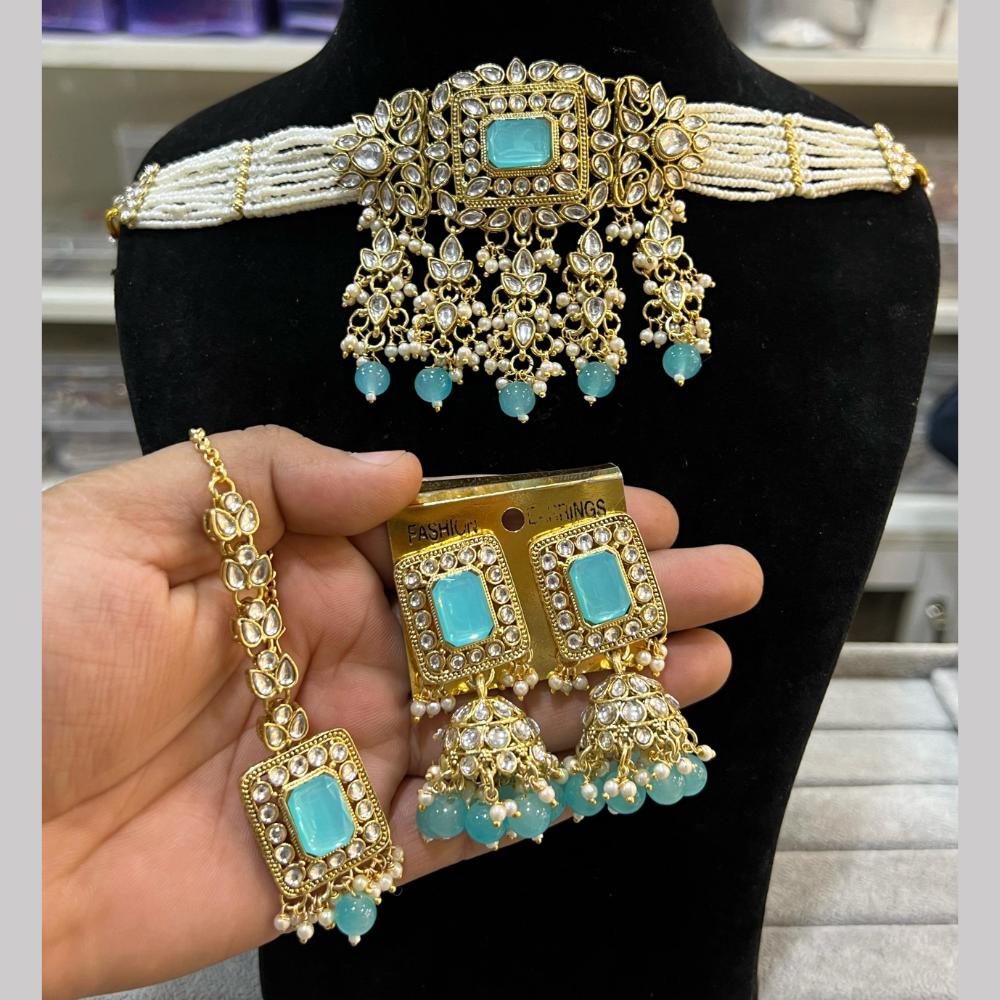 Hira Collections  Gold Plated Royal Kundan Stone And Beads Necklace Set