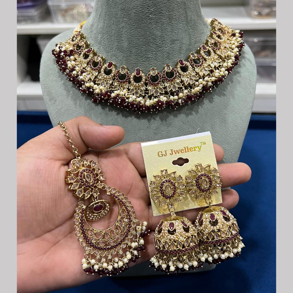 Hira Collections Gold Plated Royal Crystal Stone And Pearl Necklace Set