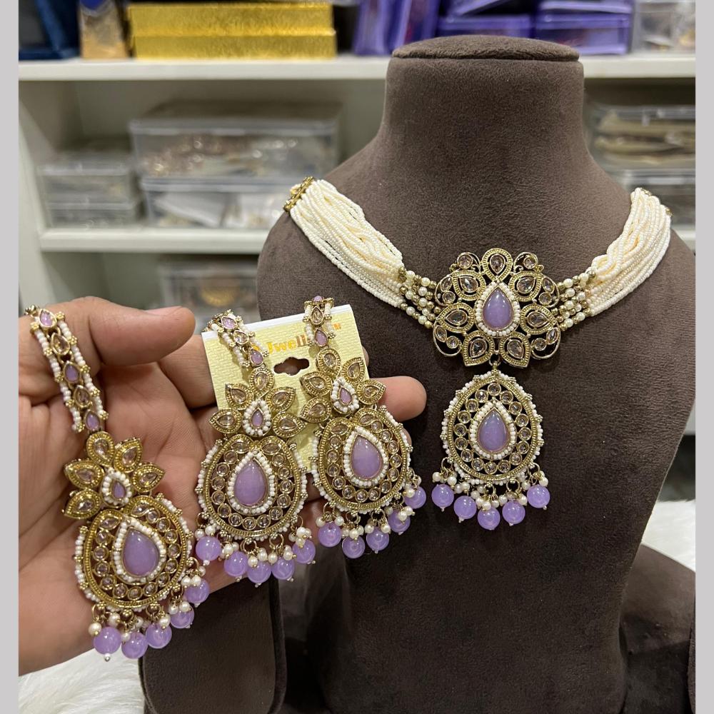 Hira Collections Gold Plated Royal Crystal Stone And Pearl Necklace Set