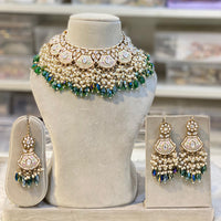 Hira Collection Gold Plated Kundan Stone And Beads Meenakari Choker Necklace Set