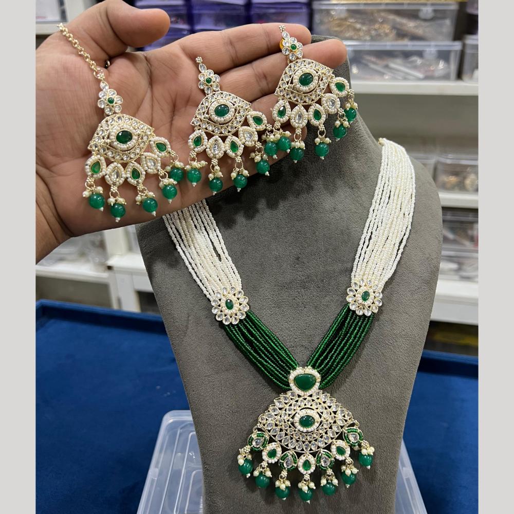 Hira Collections Gold Plated Kundan Stone And Pearls Beads Necklace Set