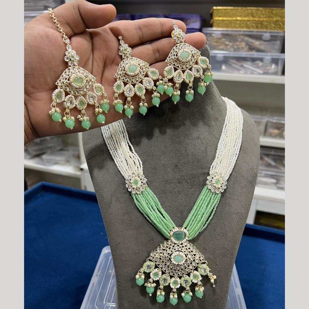Hira Collections Gold Plated Kundan Stone And Pearls Beads Necklace Set